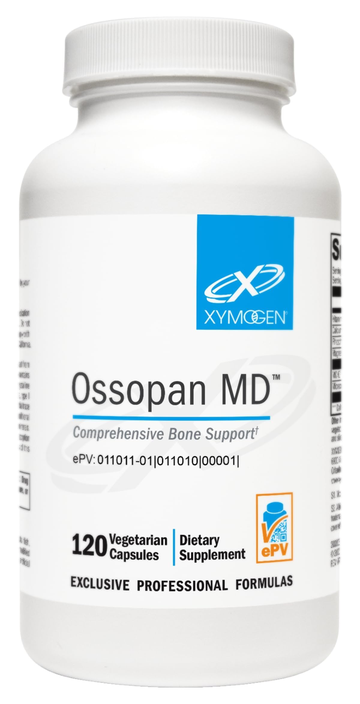 XYMOGEN Ossopan MD frontal del envase mostrando fórmula para huesos