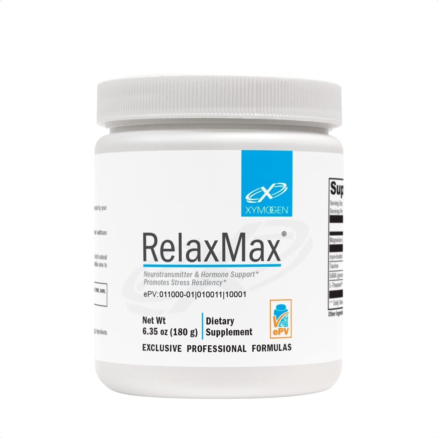XYMOGEN RelaxMax frente del envase mostrando diseño y marca, transmite confianza