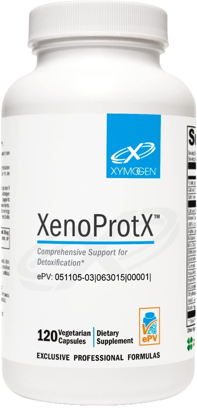 XYMOGEN frasco frontal mostrando XenoProtX y beneficios de soporte hormonal