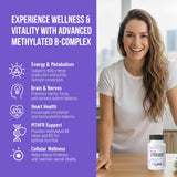 Xyro Research ingredientes y cápsulas organizados resaltando las 11 vitaminas B incluidas