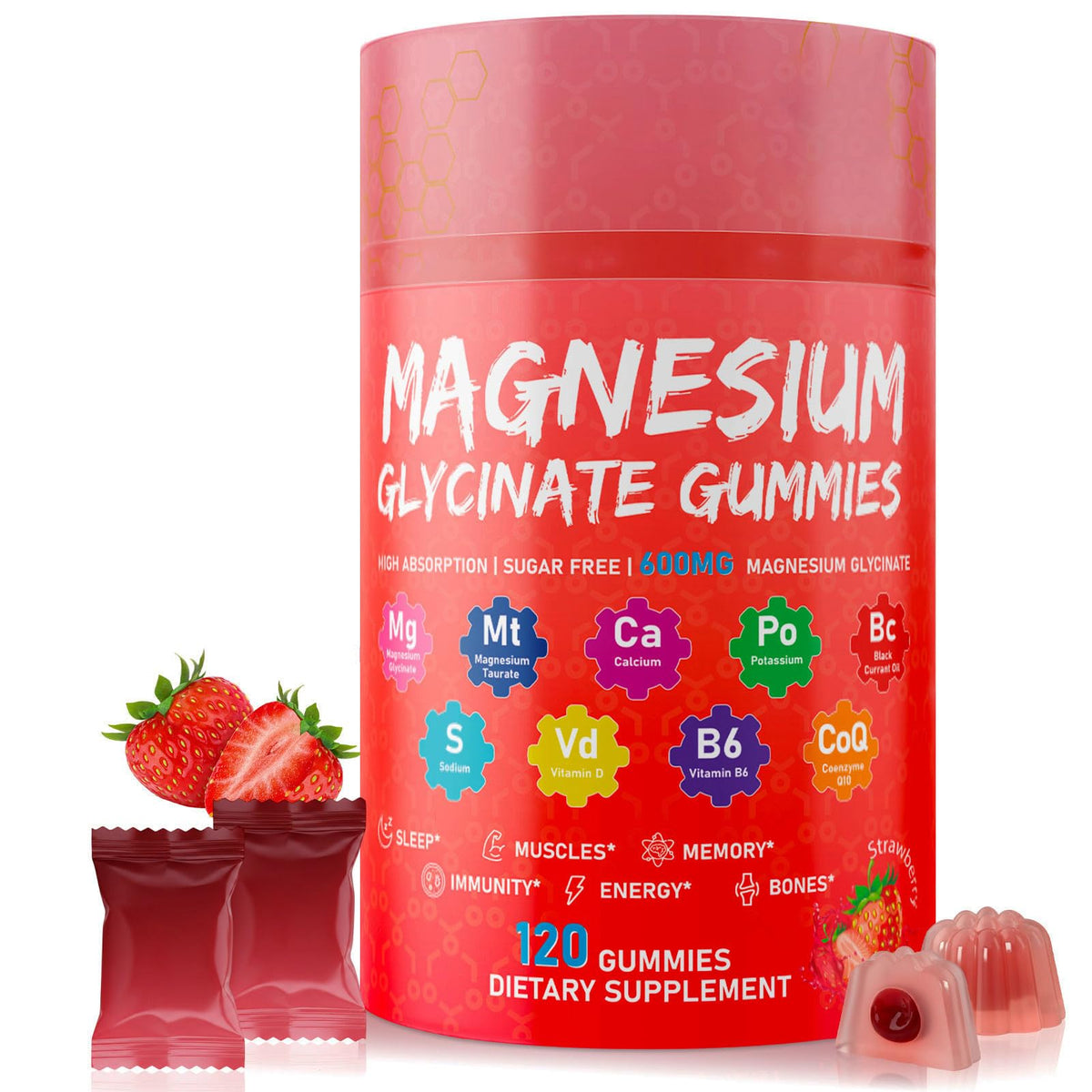 Xytora envase frontal de gomitas magnesio glicinato mostrando tamaño y marca