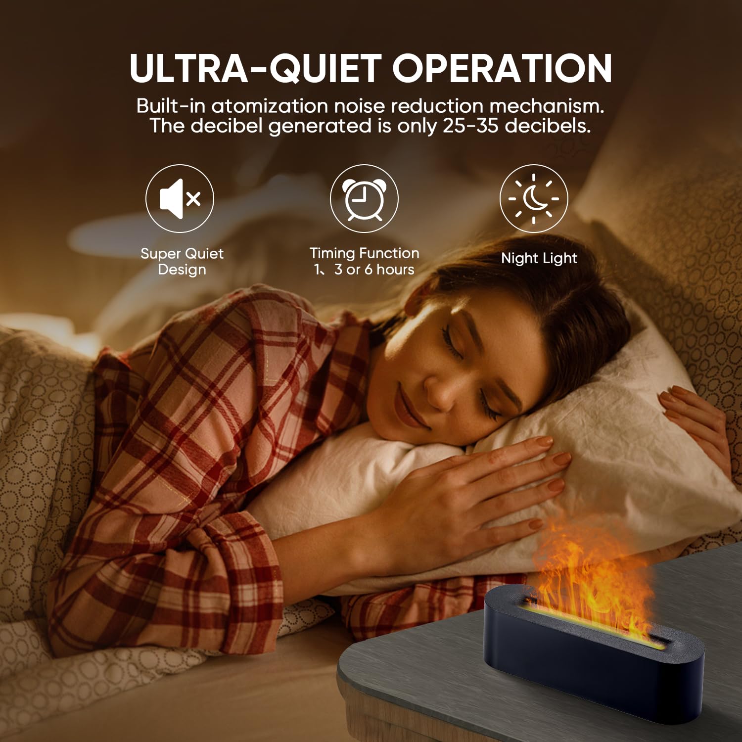 Yaledi difusor en uso sobre mesita aportando aroma y luz nocturna