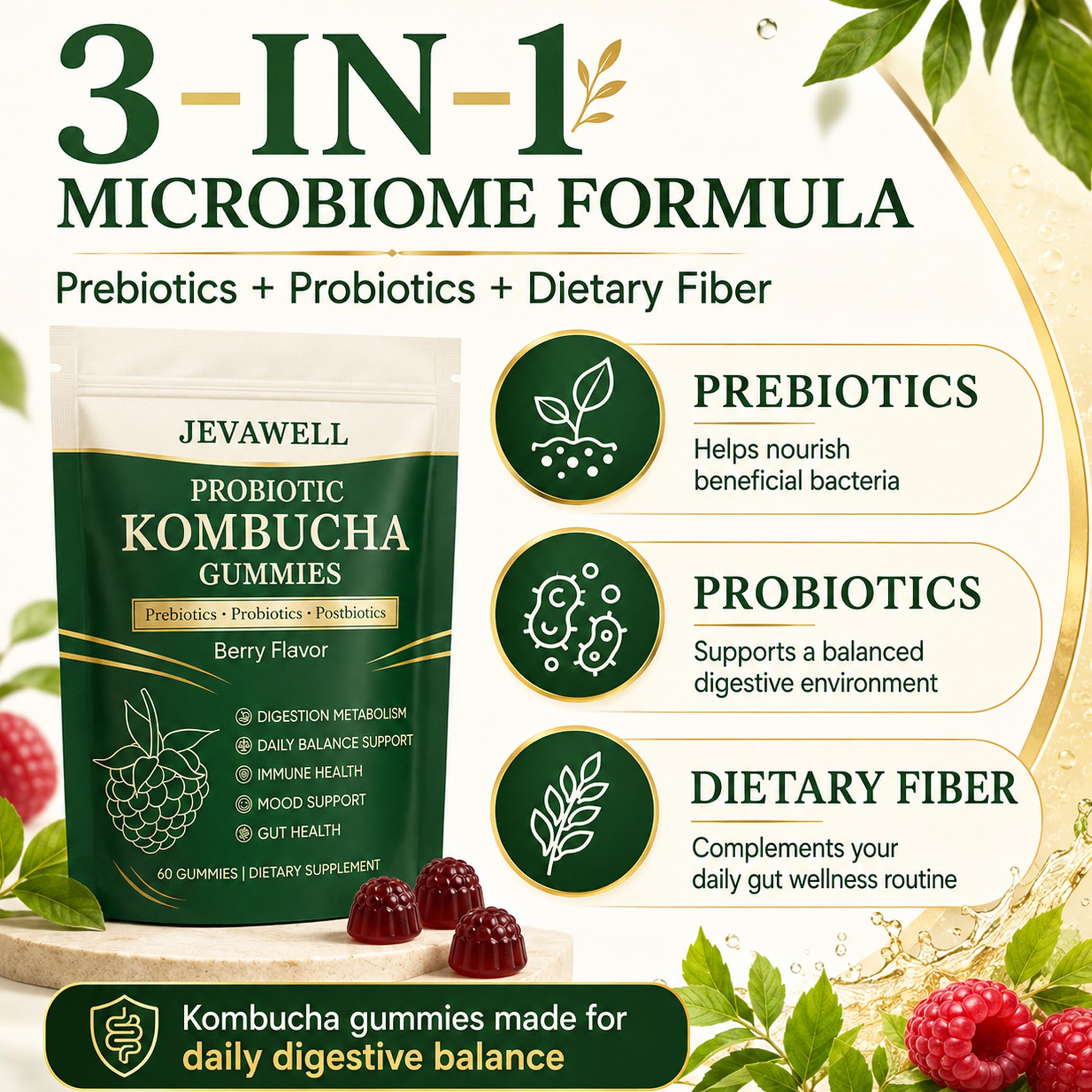 YANJIAYI ingredientes kombucha y raíz de diente de león, apoyo natural digestivo