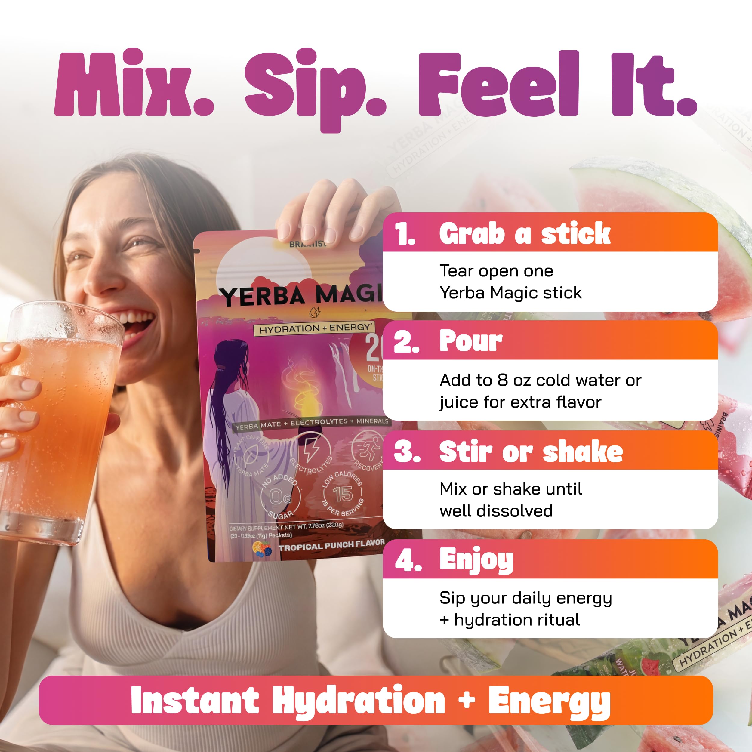 Yerba Magic detalle de etiqueta con lista de electrolitos y taurina