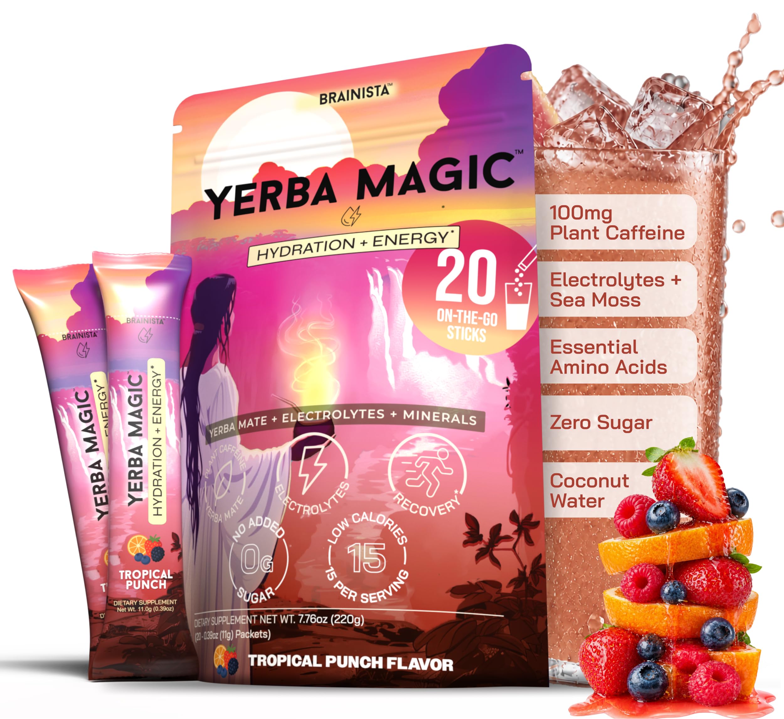 Yerba Magic frente del empaque mostrando 20 sobres, práctico y portátil