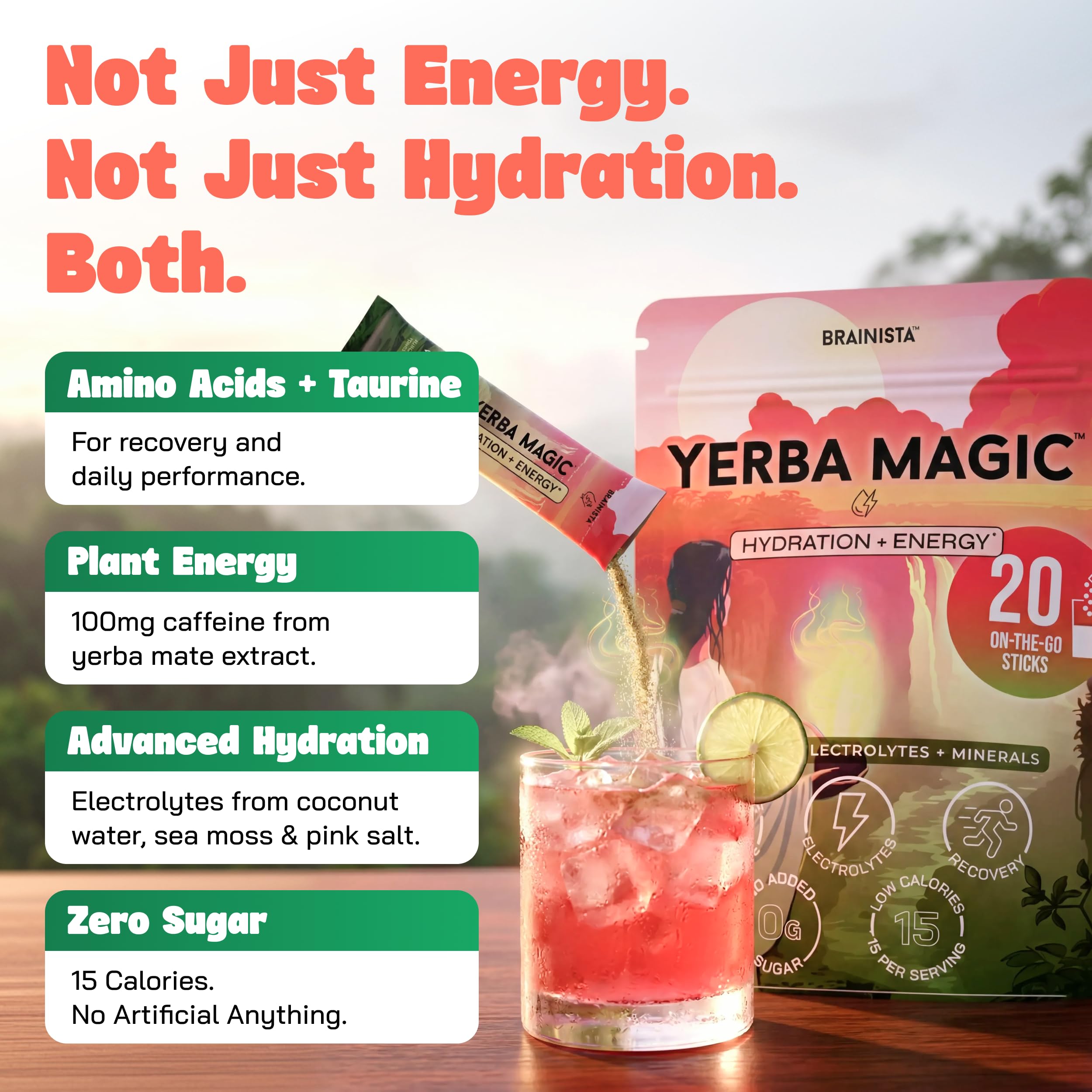 Yerba Magic sobre abierto mostrando el polvo instantáneo y facilidad de mezcla