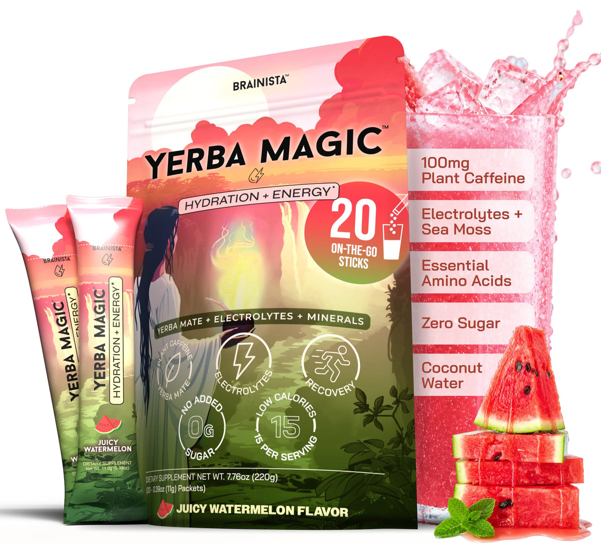 Yerba Magic sobre frontal con diseño watermelon y beneficio de energía natural