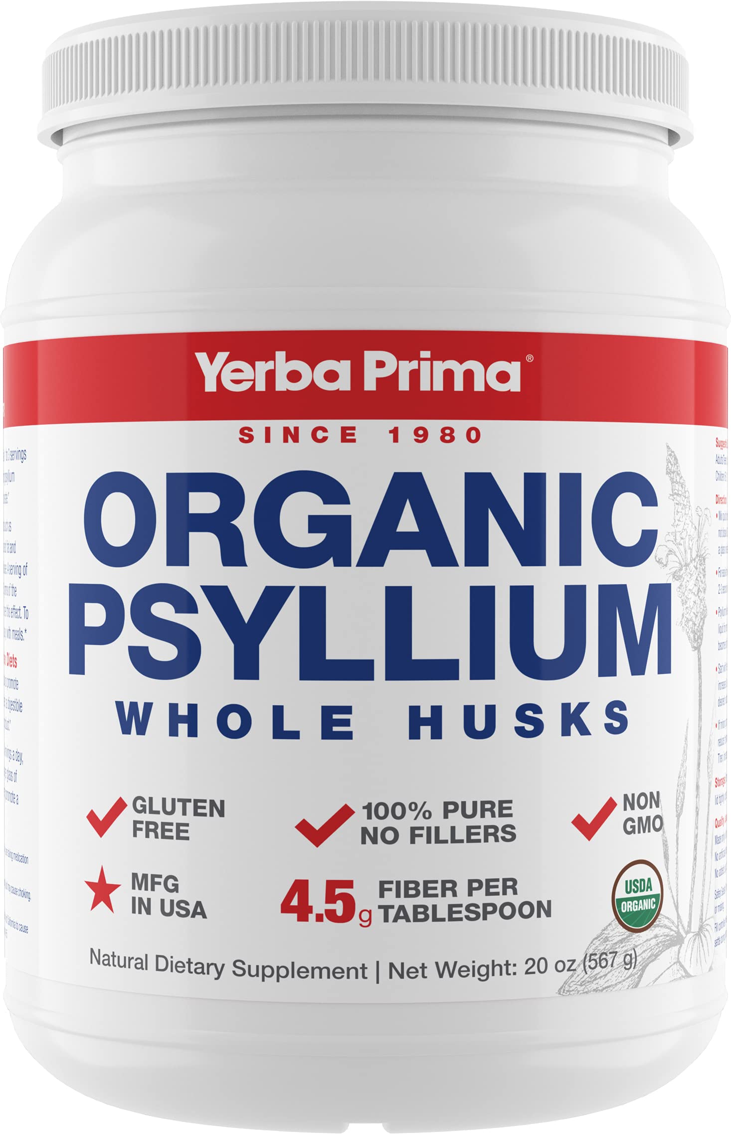 Yerba Prima envase frontal 20 oz mostrando producto y ventaja de fibra