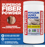 Yerba Prima polvo fino de psyllium en primer plano, mezcla fácil