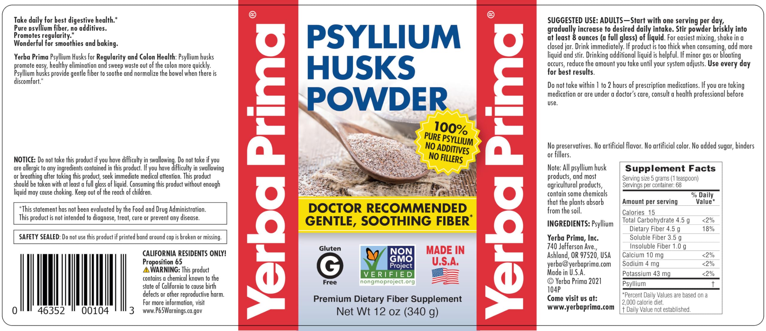 Yerba Prima polvo de psyllium textura fina, ideal para mezclar