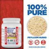 Primer plano de la textura de las cáscaras de psyllium Yerba Prima para ver la fibra