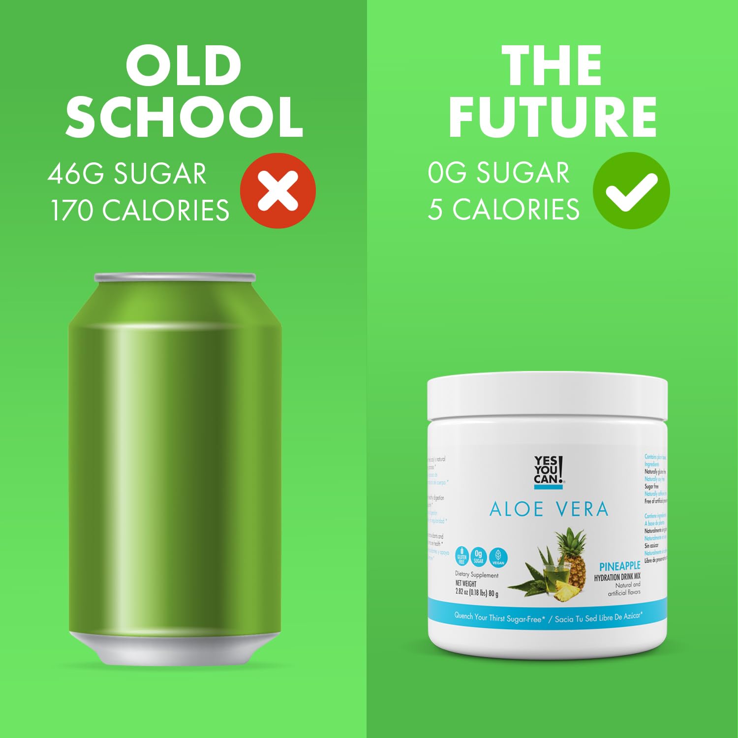 Yes You Can! envase junto a una mano para comparar tamaño y llevar conveniencia