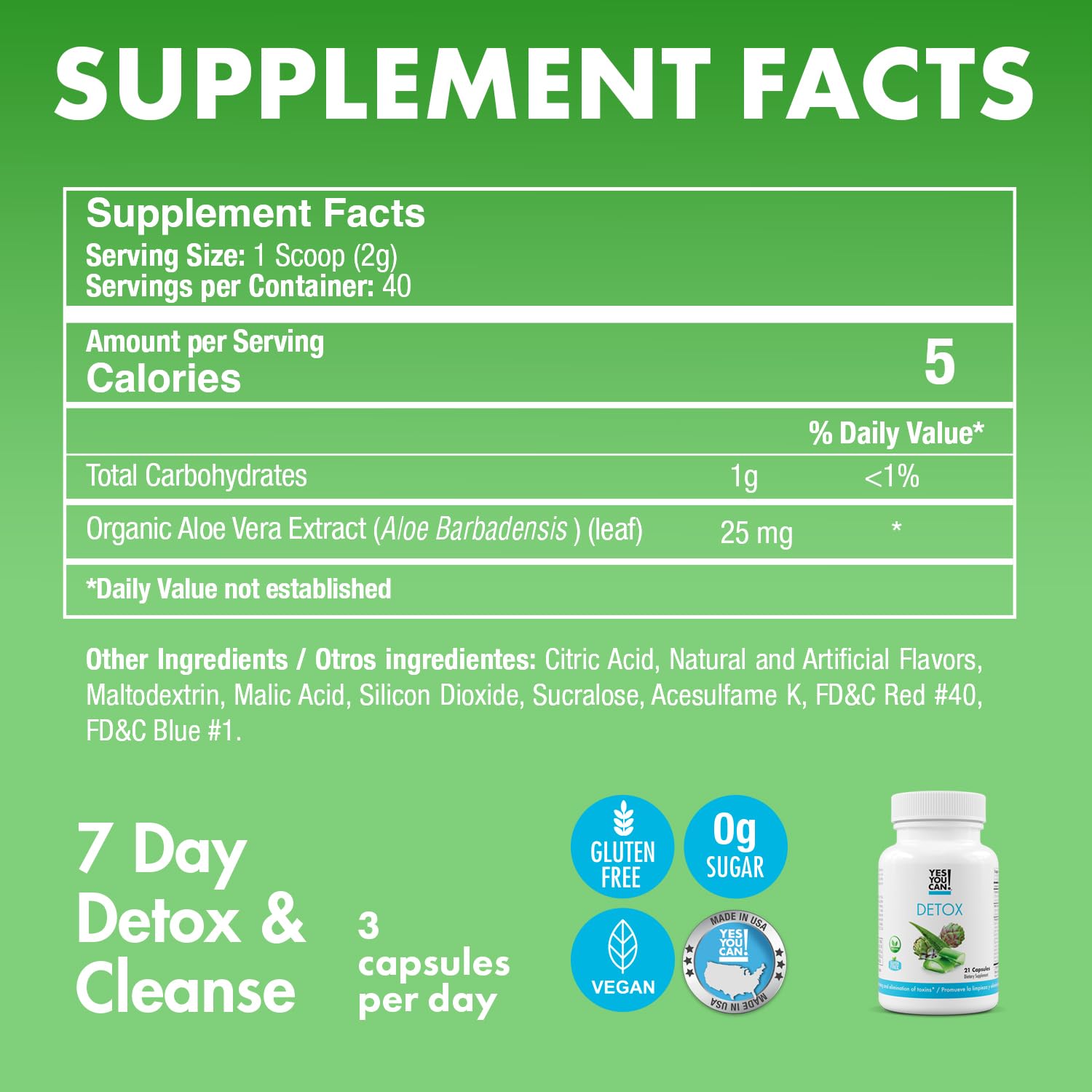 Yes You Can! etiqueta con lista de ingredientes y beneficios claros