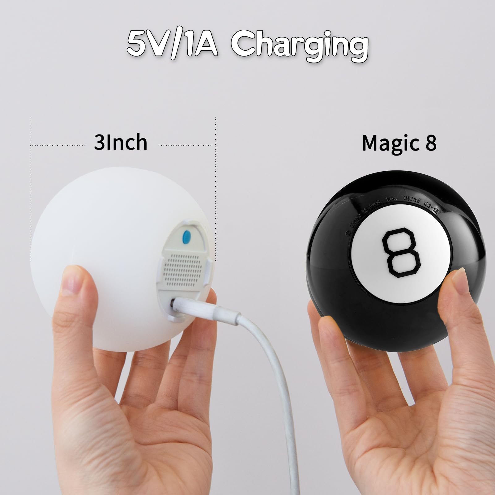 YESIE Breathing Ball cable y puerto de carga, batería recargable 800mAh