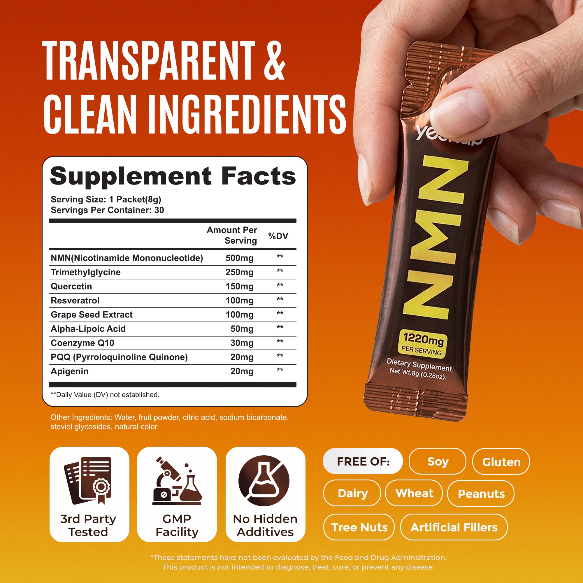 Yesnap detalle de resveratrol y quercetina, apoyo antioxidante