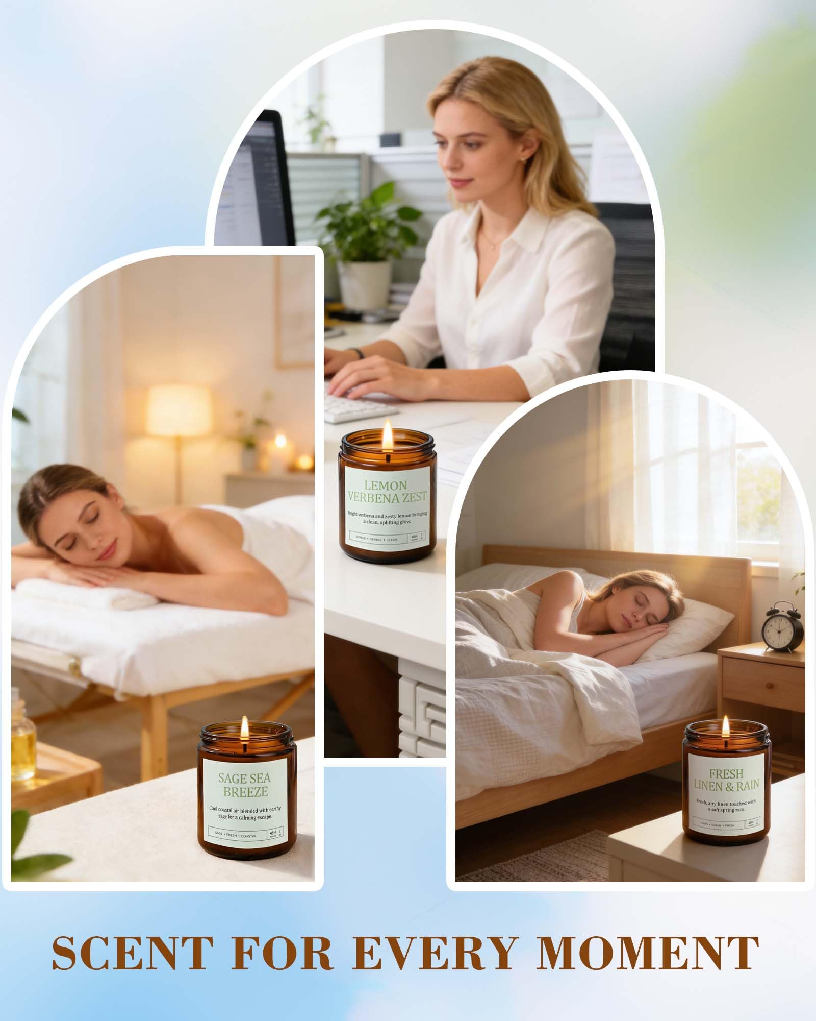 Yinuo Candle etiqueta y lista de fragancias destacando aceites esenciales premium