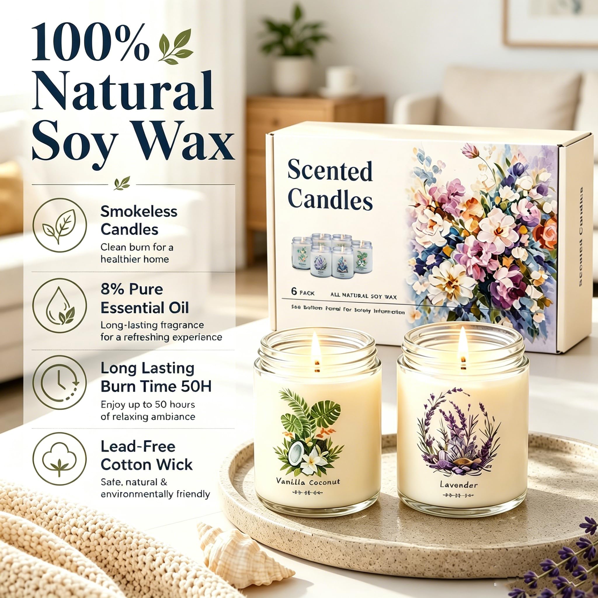Yinuo Candle vela encendida en salón, crea ambiente acogedor