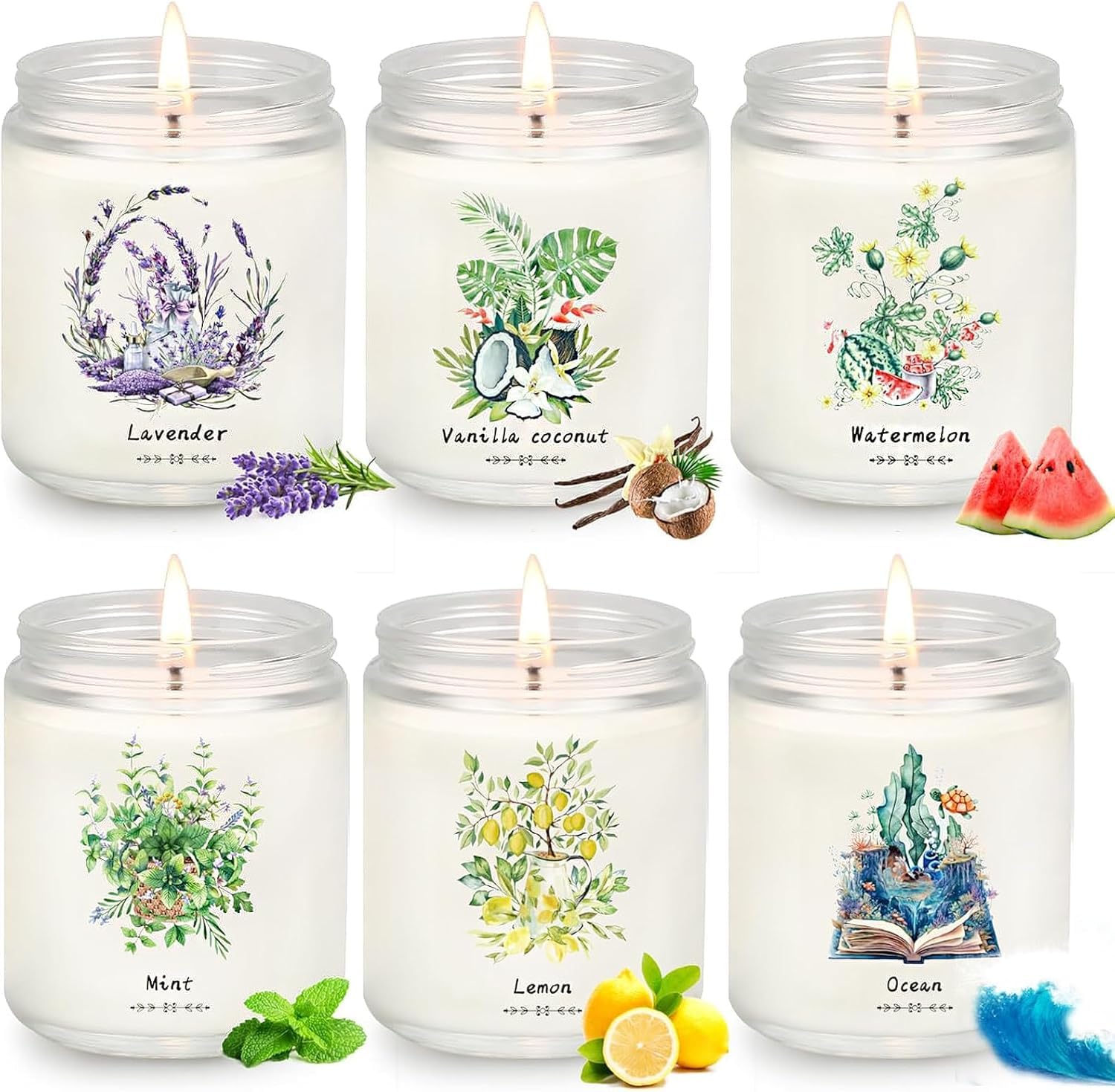 Yinuo Candle frente del paquete mostrando seis tarros, ideal para regalar