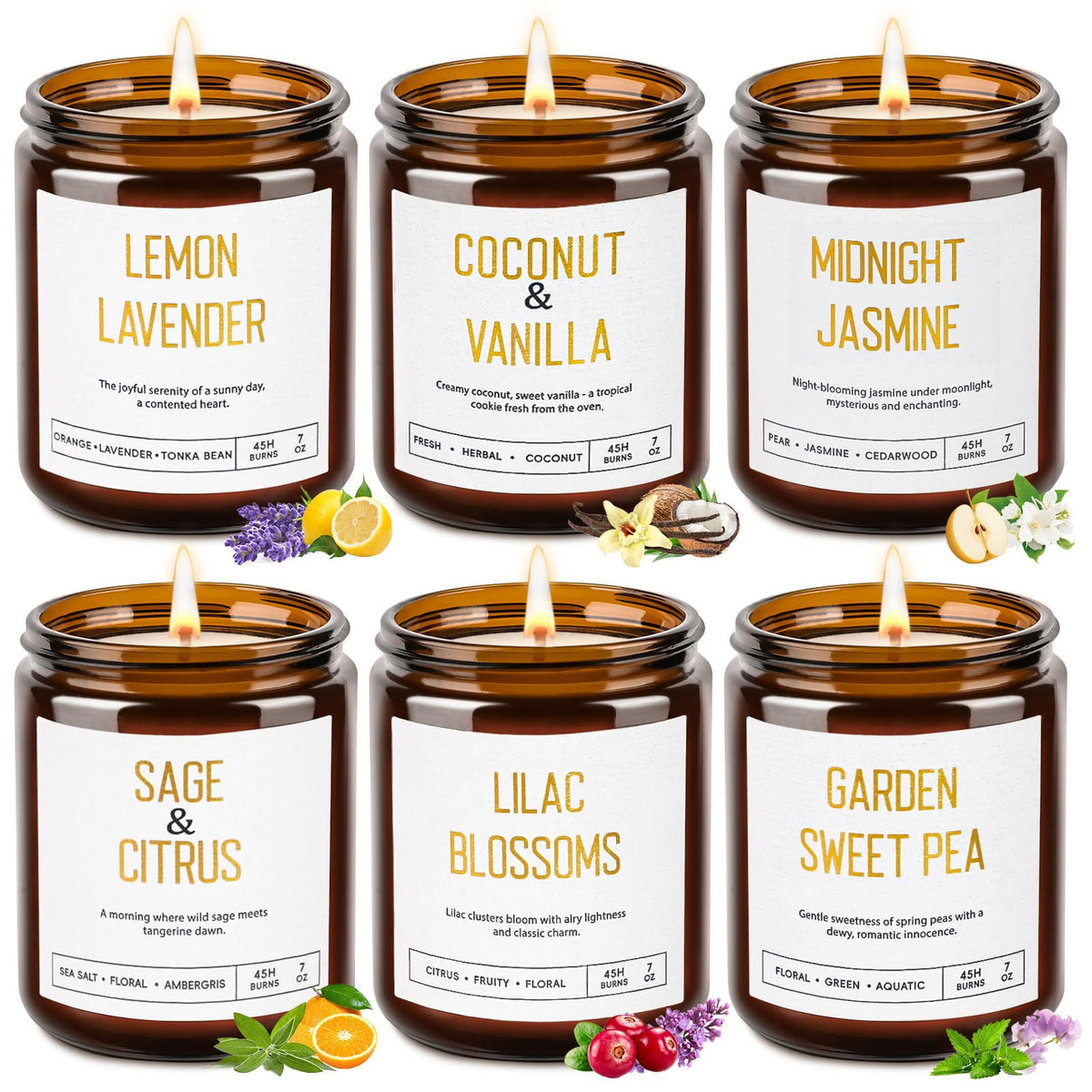 Yinuo Candle frontal pack mostrando los seis tarros, ideal para regalar