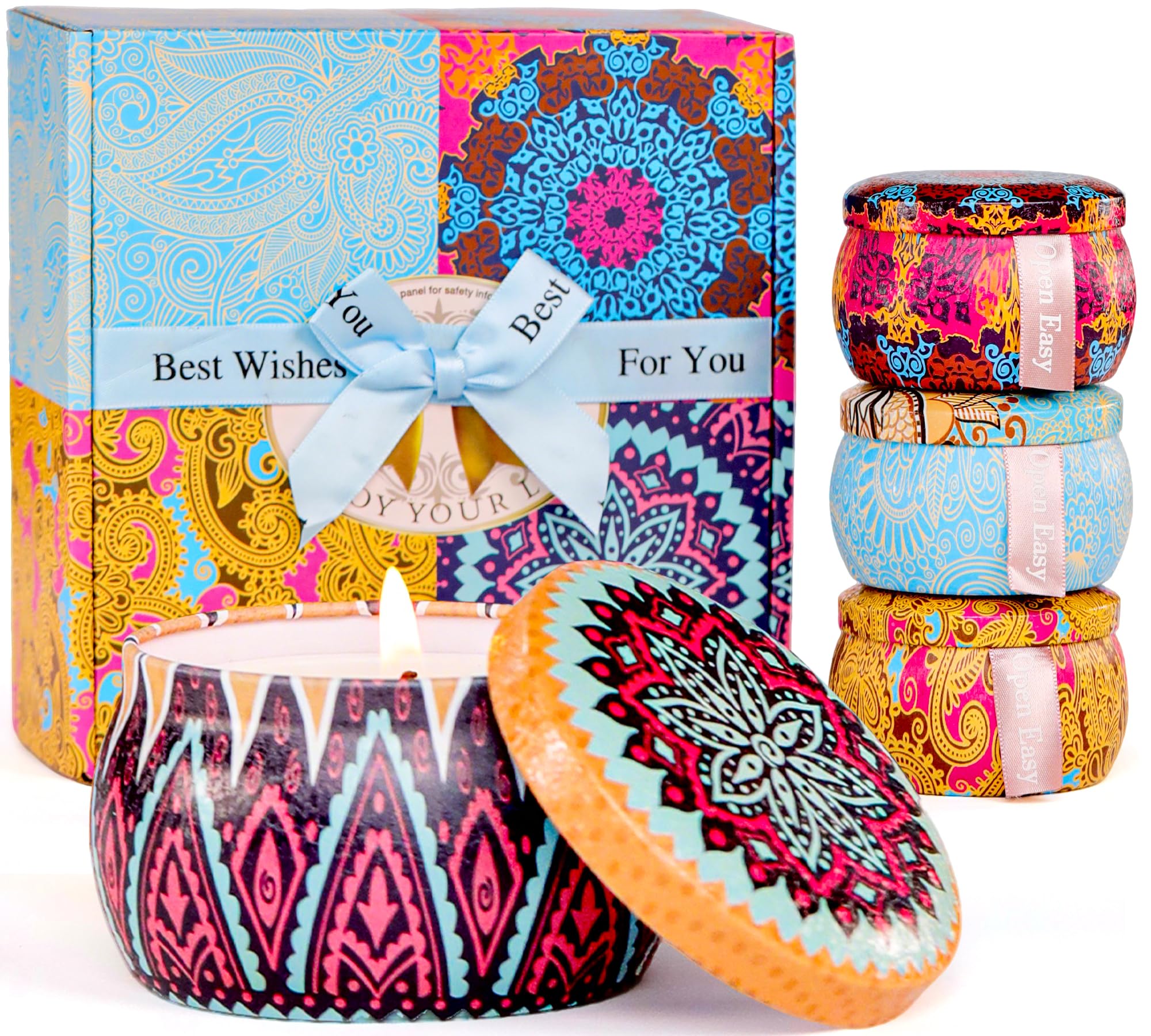 YINUO LIGHT pack frontal de cuatro velas en latas, presentación lista para regalar
