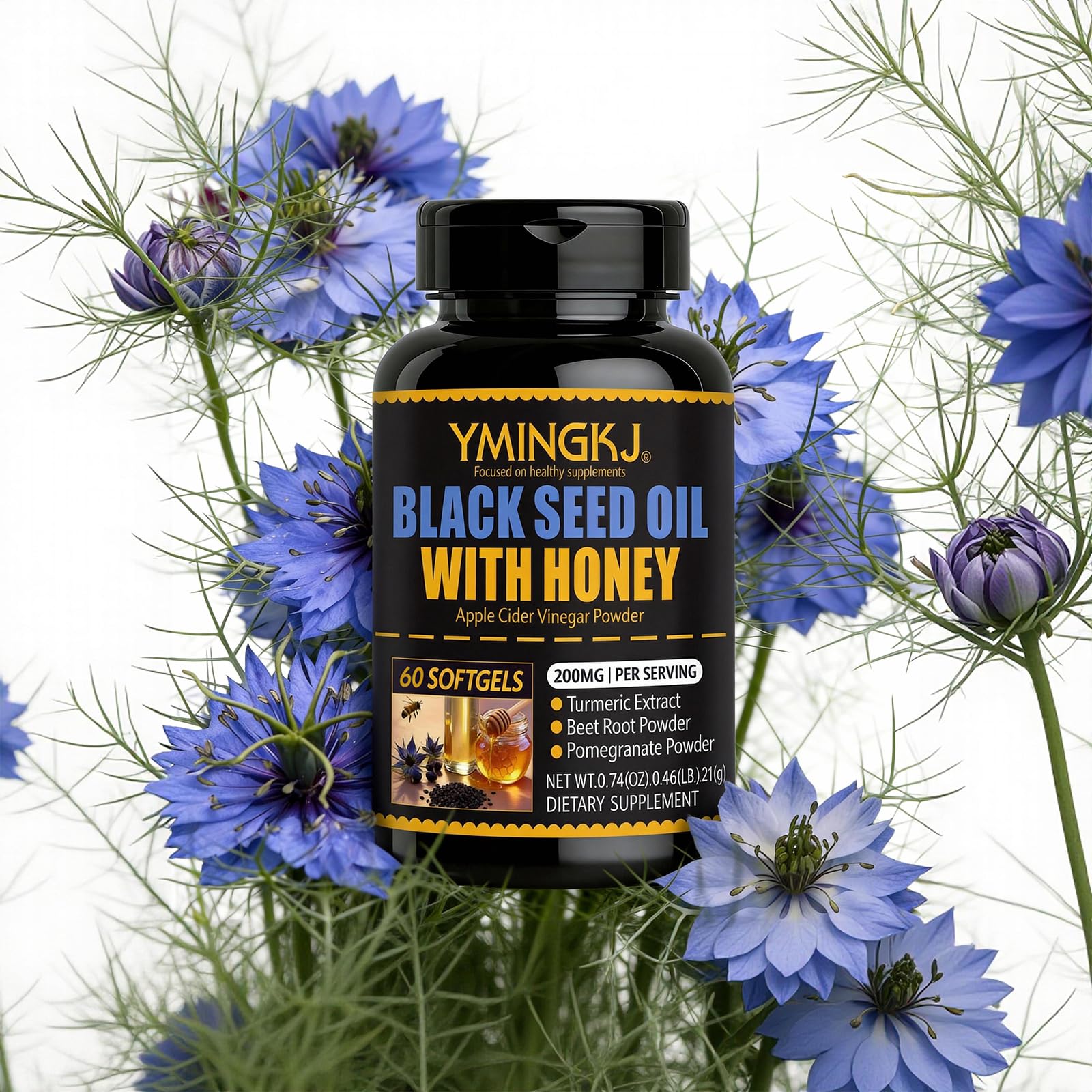 YMINGKJ etiqueta nutricional visible con lista de ingredientes clave