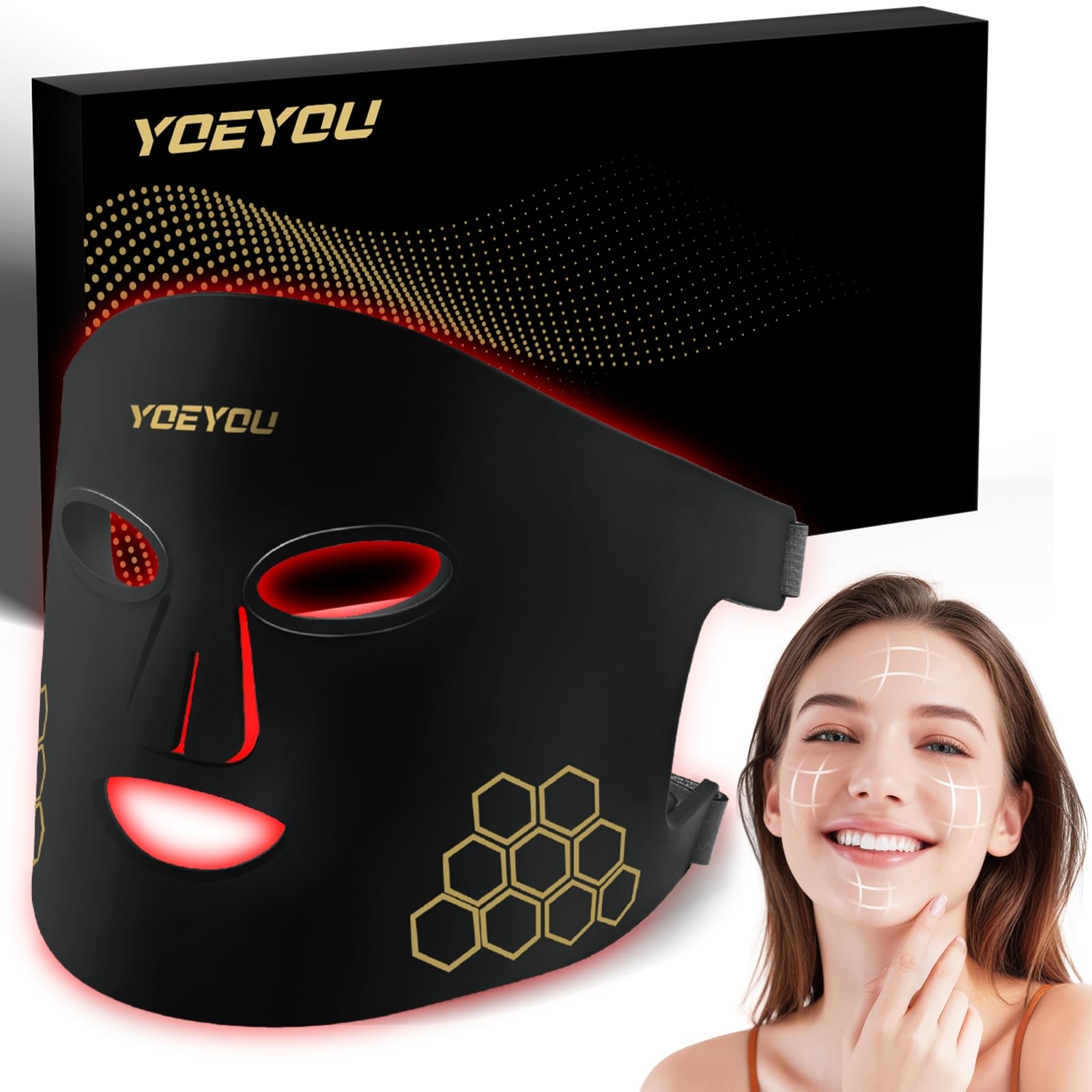YOEYOU máscara frontal mostrando cobertura facial y comodidad