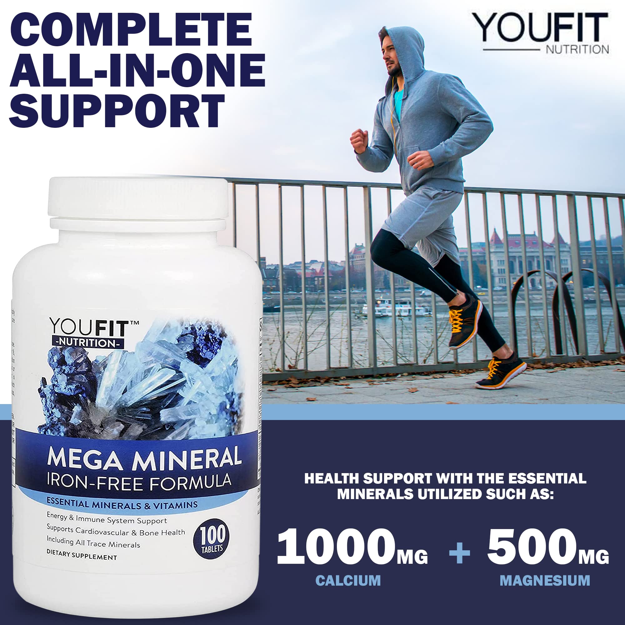 YouFit Nutrition comparación de tamaño con una mano para referencia de escala