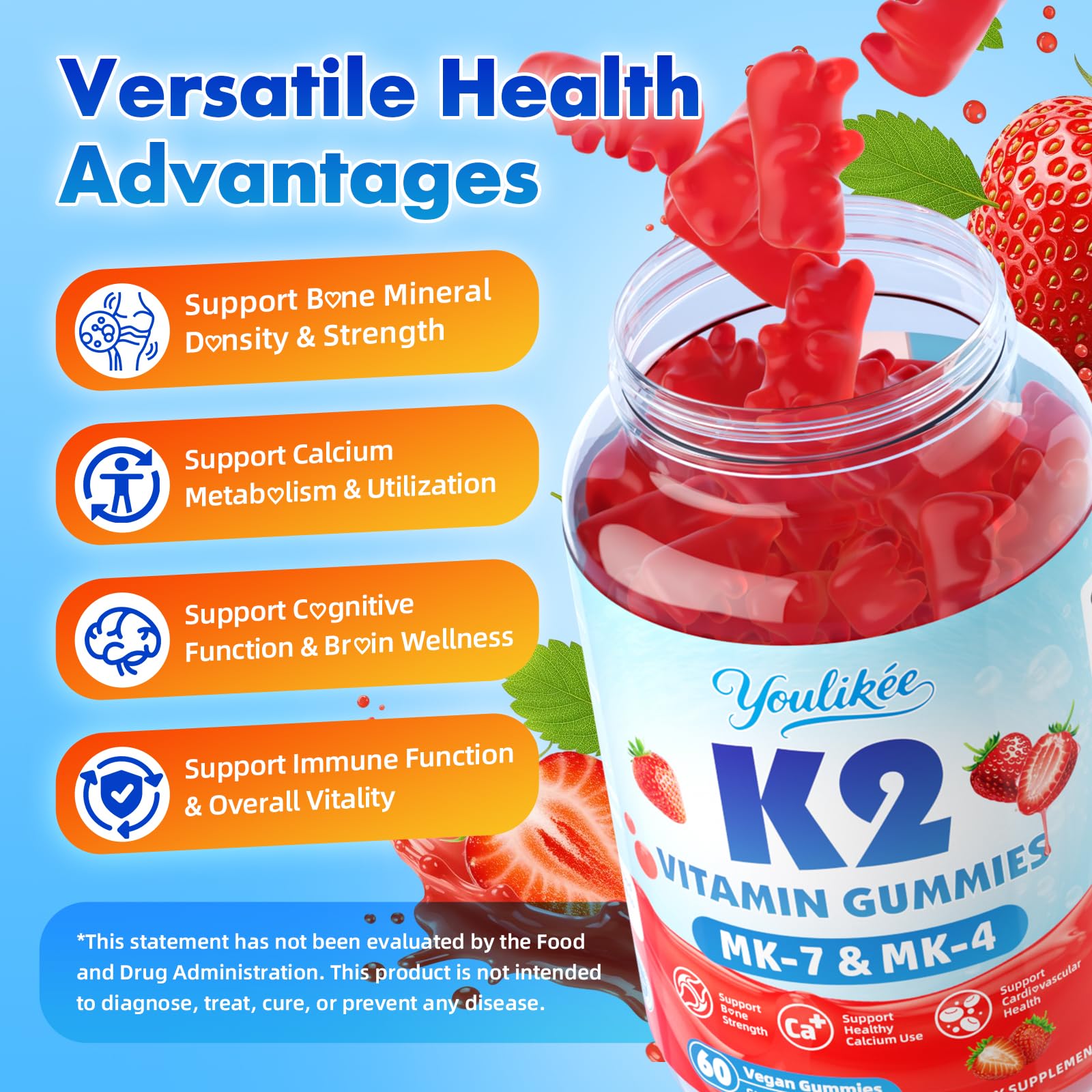 Youlikee frasco abierto con gomitas visibles, fácil acceso y consumo diario