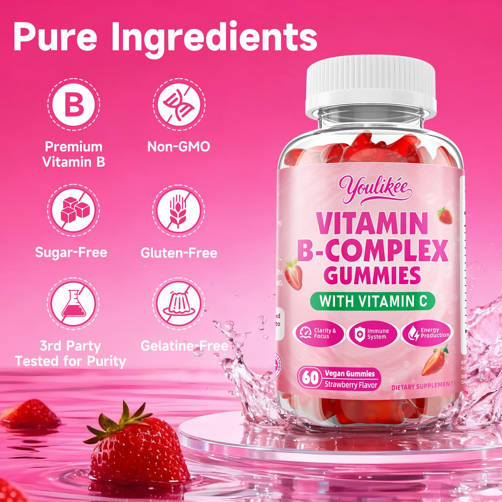 Youlikee close-up de gomita que sugiere sabor fresa natural