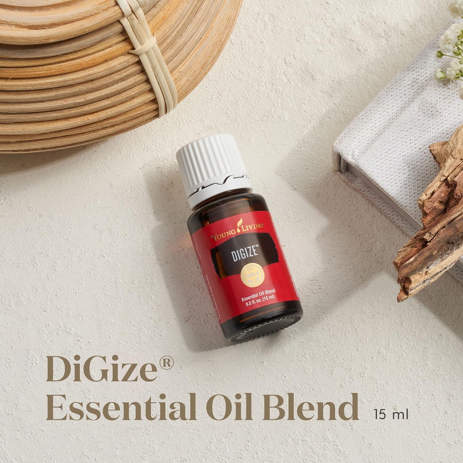 Young Living etiqueta DiGize en detalle, garantía Seed to Seal visible