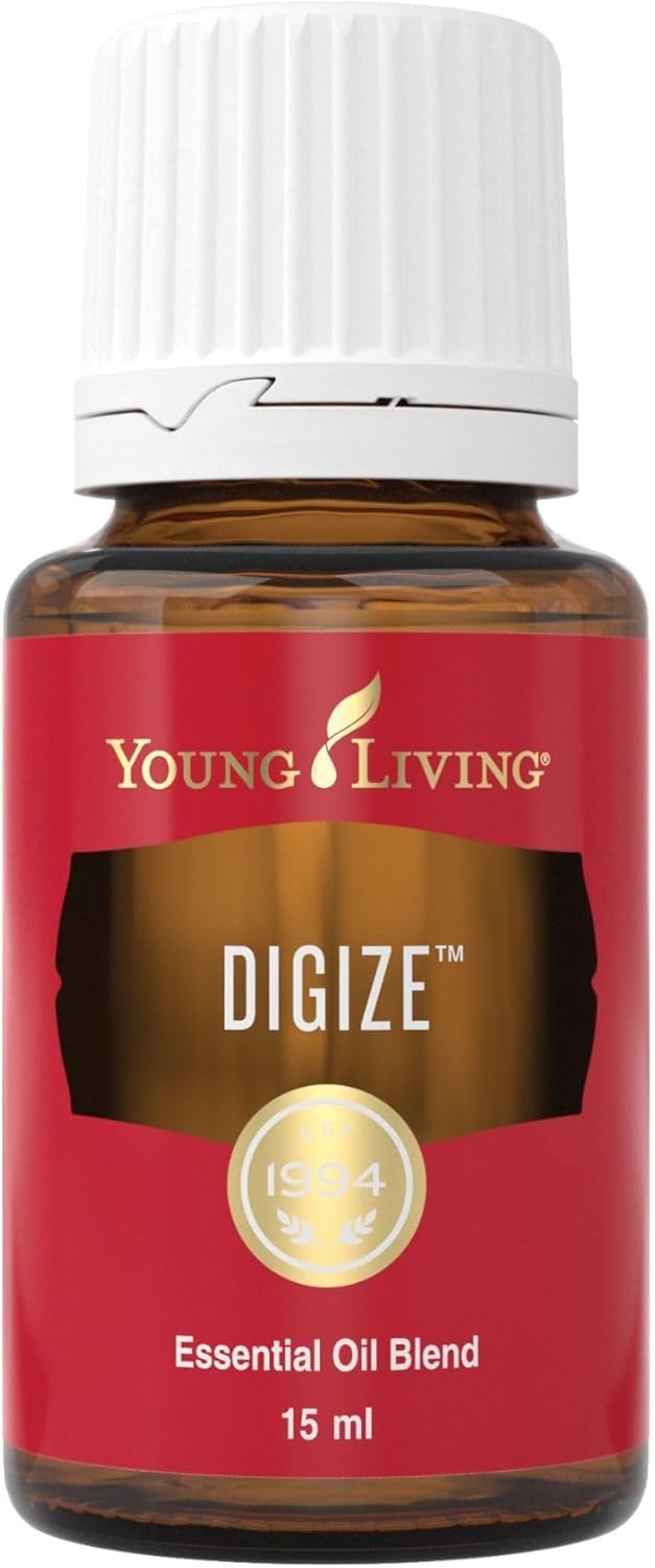 Young Living frasco DiGize frente mostrando tamaño y diseño, fácil identificación