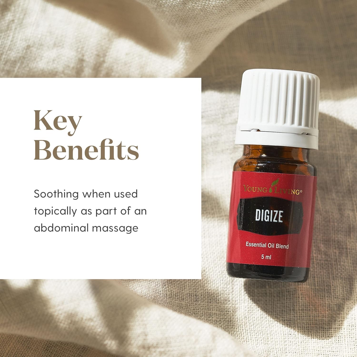 Young Living gota de DiGize en la mano, muestra textura y dosificación segura