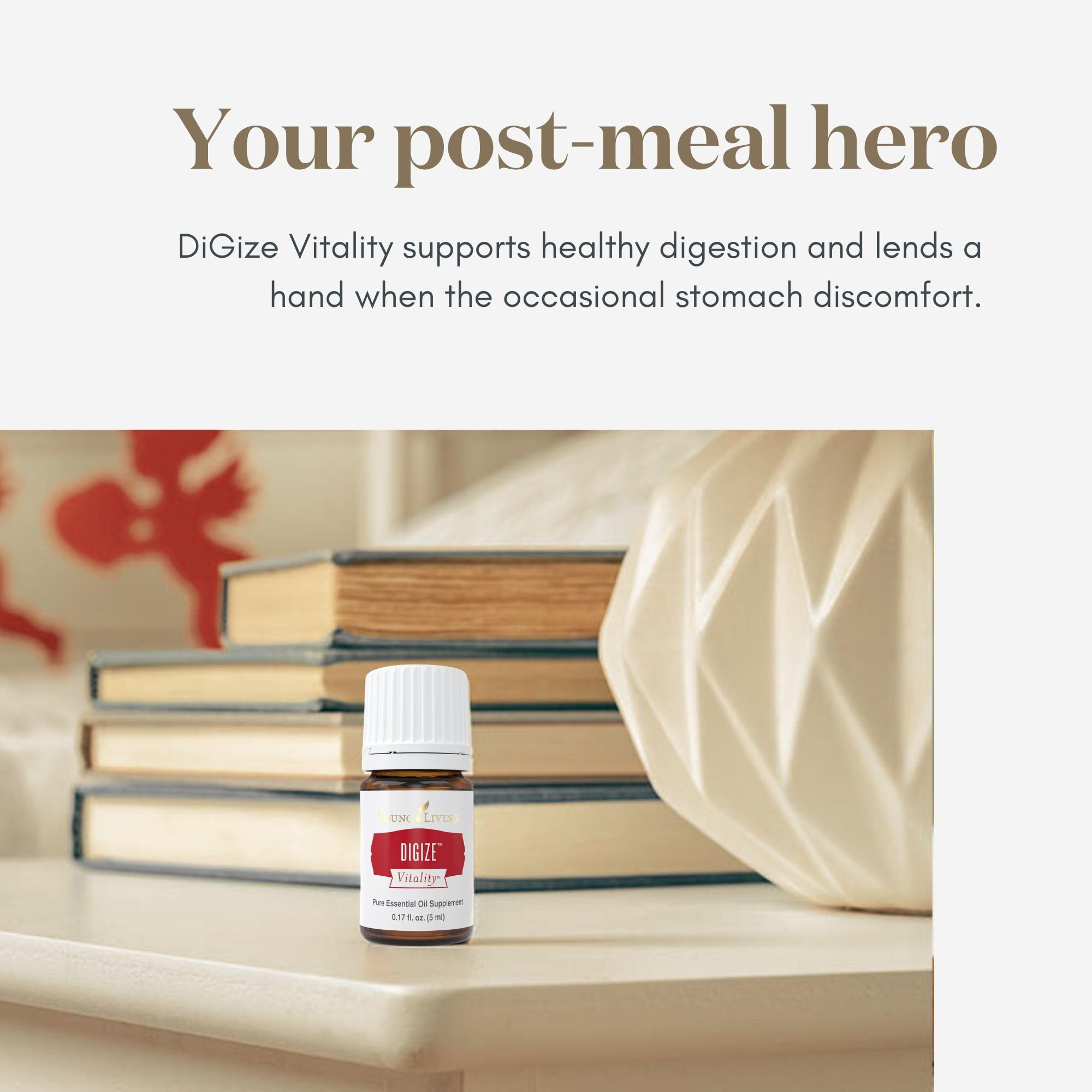 Frasco Young Living DiGize Vitality junto a moneda para escala y portabilidad