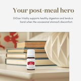 Frasco Young Living DiGize Vitality junto a moneda para escala y portabilidad