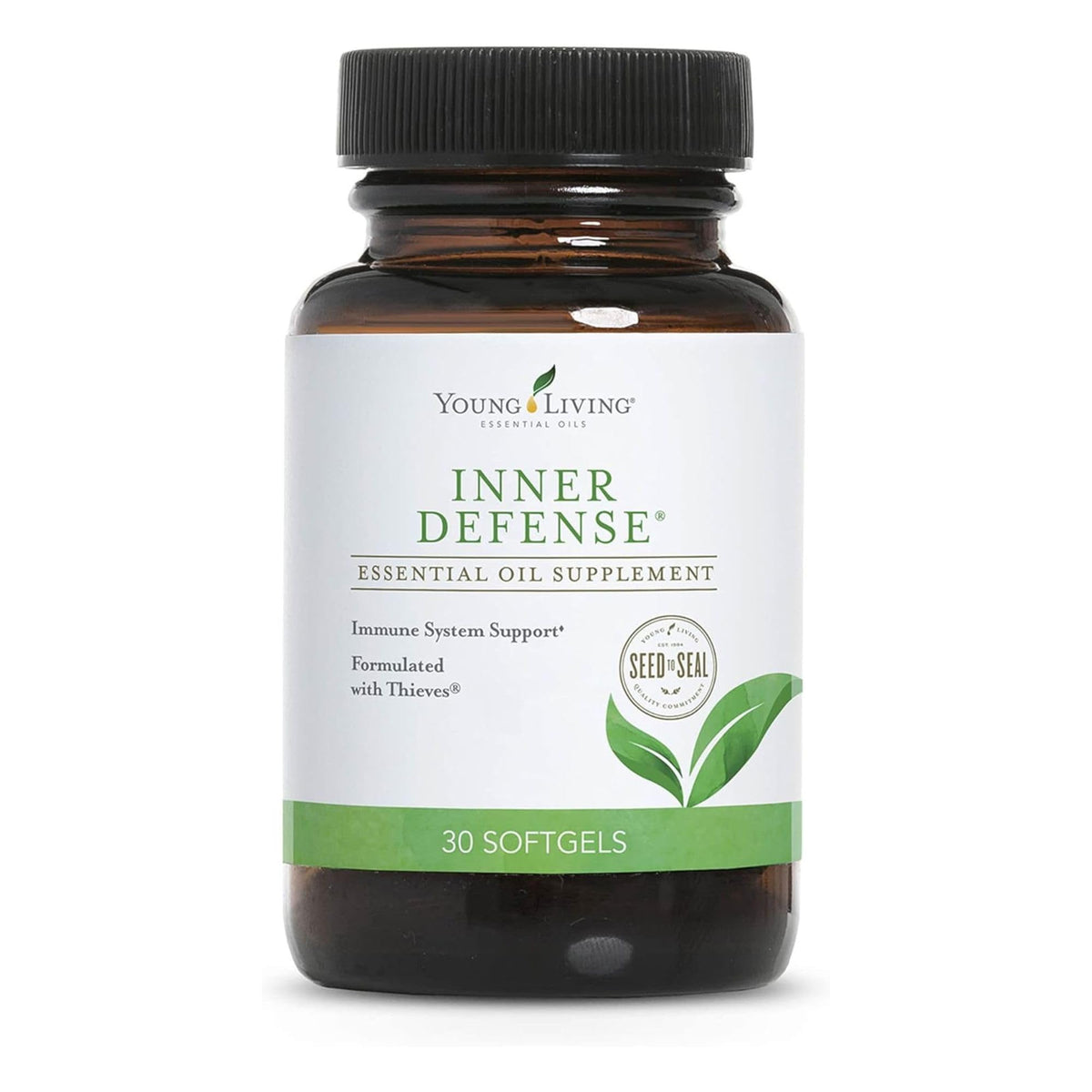 Young Living envase frontal mostrando 30 softgels y claridad de marca