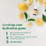 Young Living aplicando una gota en vaso para sabor refrescante inmediato