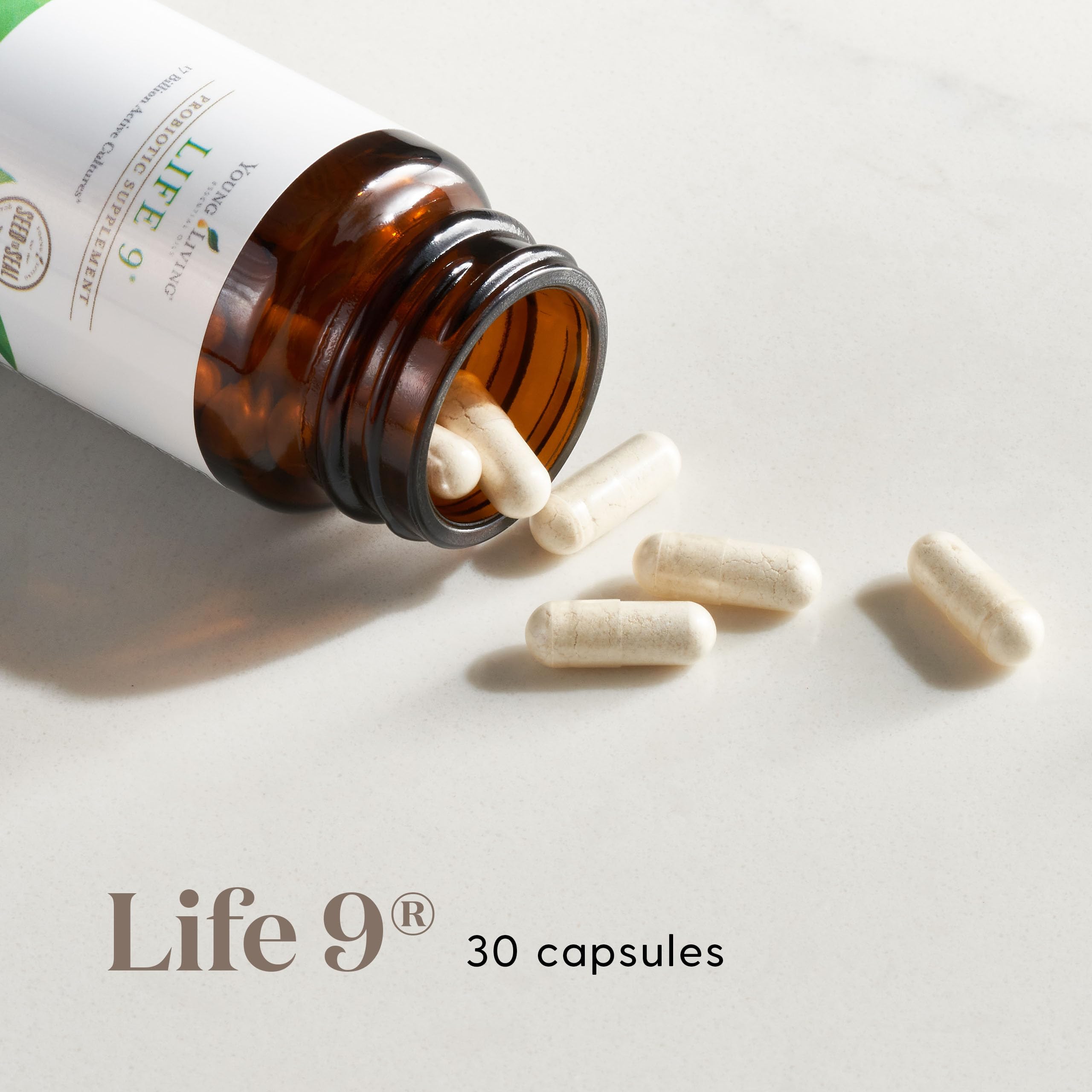 Young Living detalle de cápsulas resaltando textura y beneficio de estabilidad