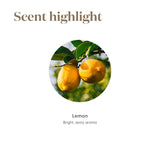 Young Living limones frescos junto al frasco que ilustran origen cítrico