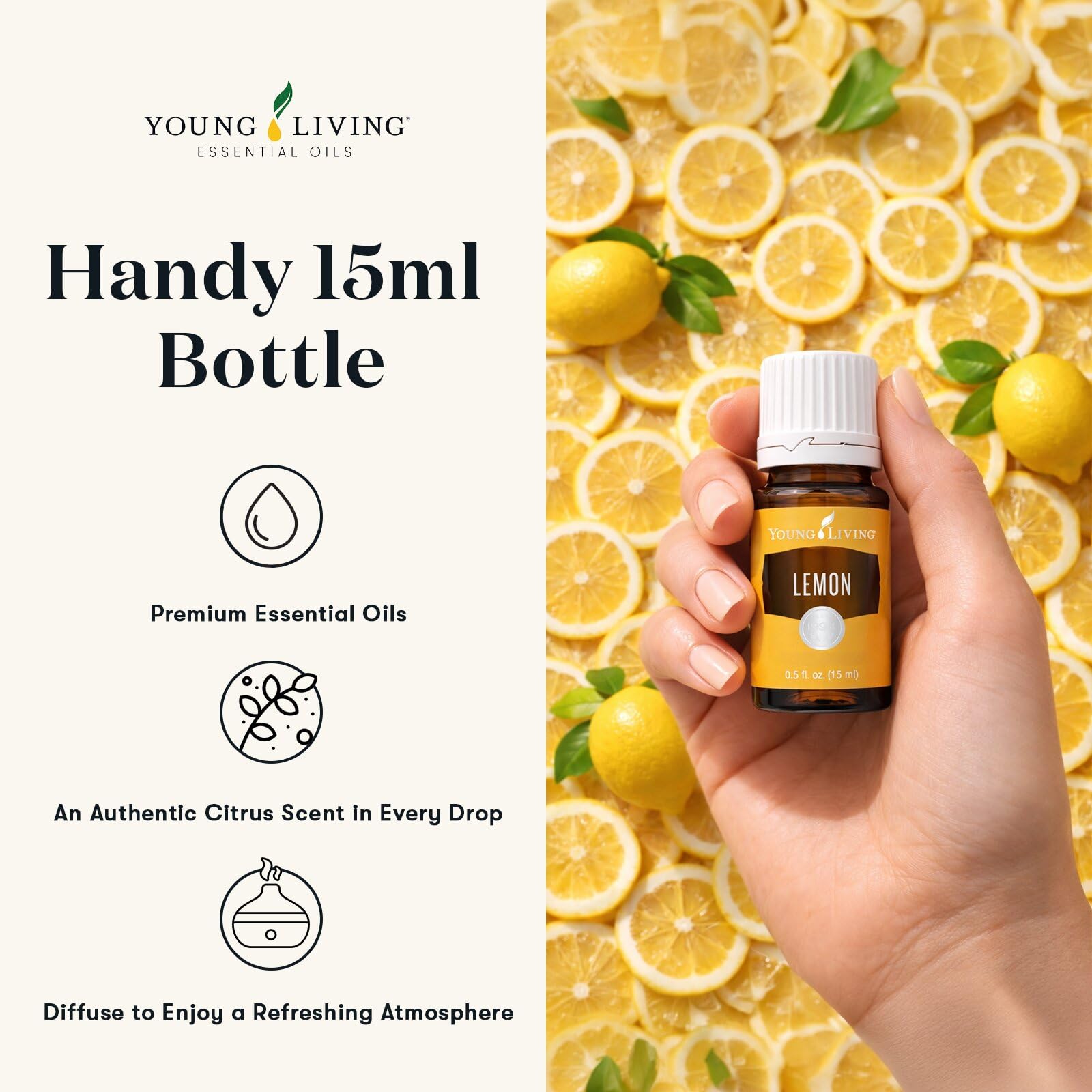 Difusor activo con Young Living limón liberando aroma cítrico refrescante