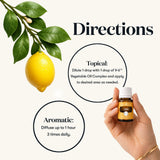 Comparación de tamaño Young Living 15 ml junto a objetos cotidianos, práctico