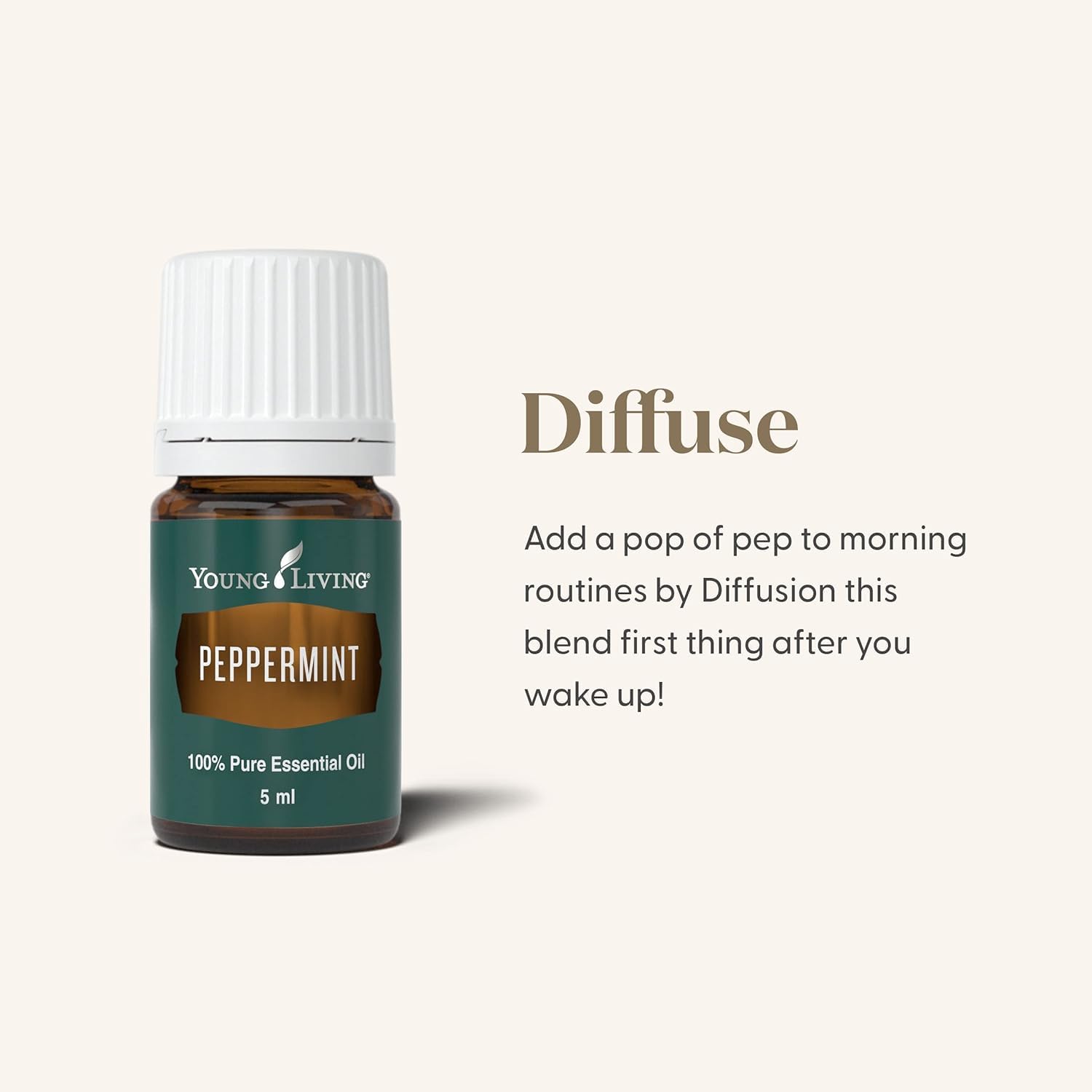 Young Living gota de aceite de menta y textura brillante, sensación fresca
