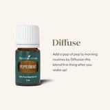 Young Living gota de aceite de menta y textura brillante, sensación fresca