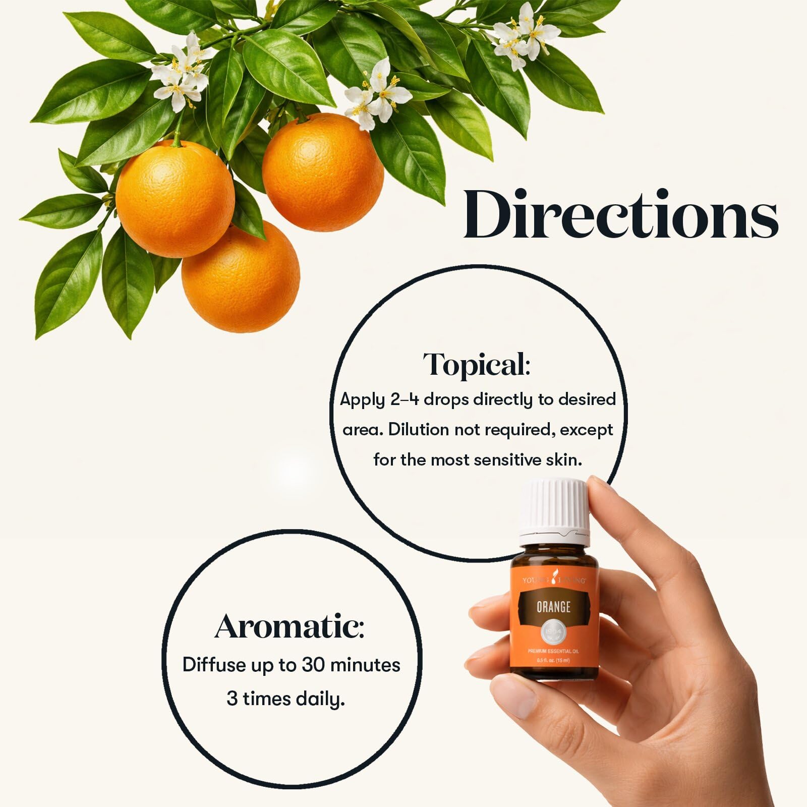 Comparación de tamaño del frasco Young Living 15 ml junto a objetos cotidianos