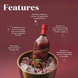 Young Living vaso con jugo Ningxia Red mostrando color y textura apetecible