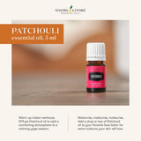 Young Living gota de Patchouli cerca de piel que muestra textura y pureza para mezclas seguras