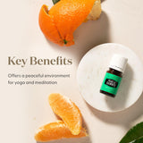 Young Living frasco Peace & Calming II junto a moneda, comparación de tamaño práctica