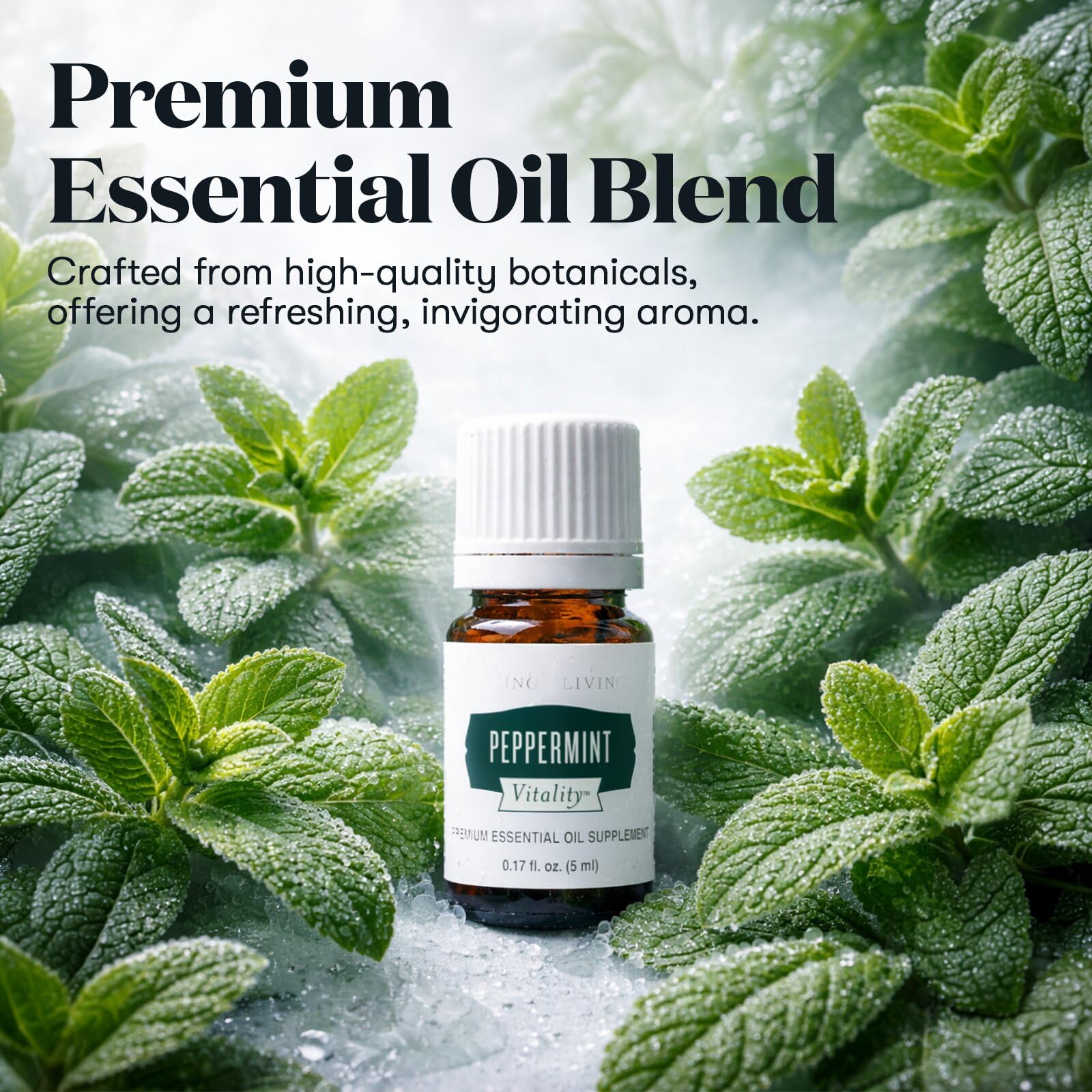 Young Living etiqueta detallada de Peppermint Vitality con información clara
