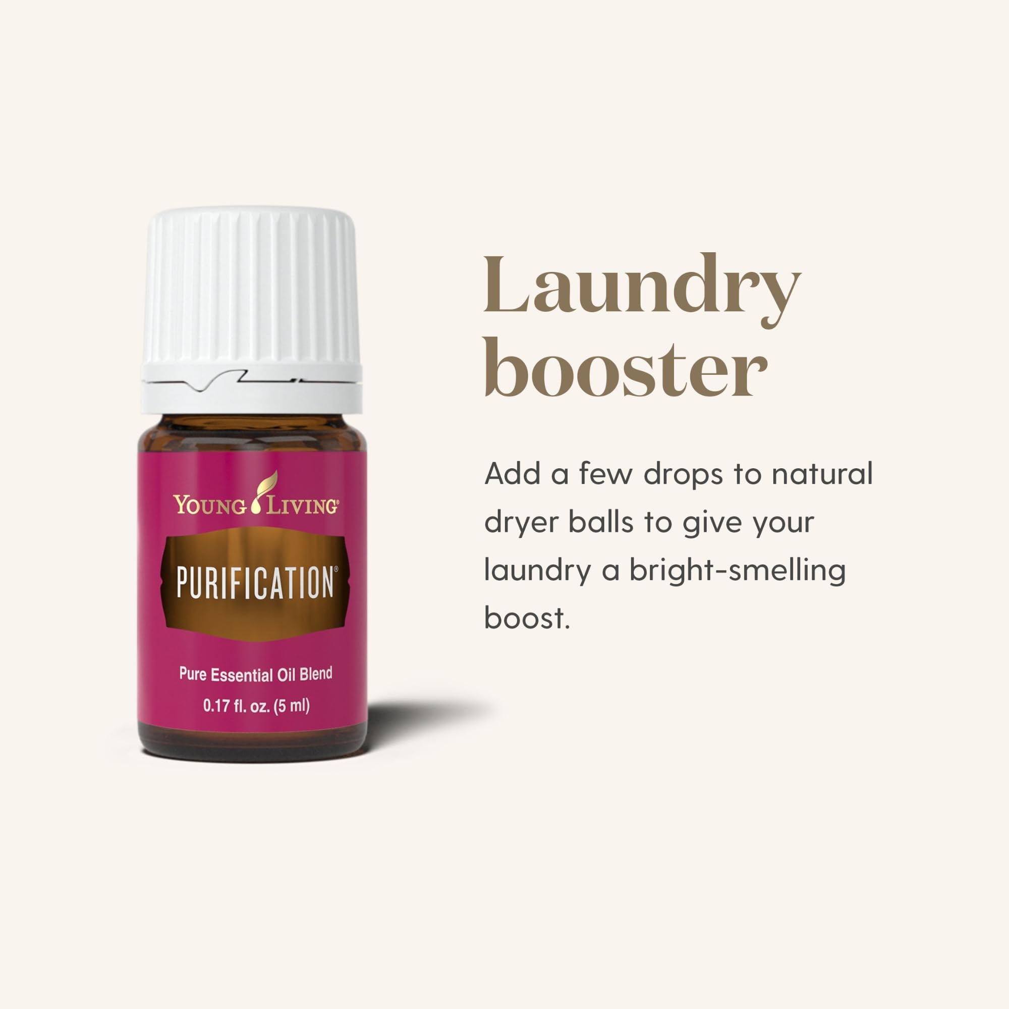 Young Living frasco Purification junto a regla para comparar escala del envase 15 ml