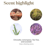 Young Living Purification botellas de sus ingredientes resaltando su origen natural