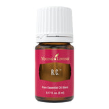 Young Living R.C. botella frontal mostrando diseño y marca, ideal para identificación rápida